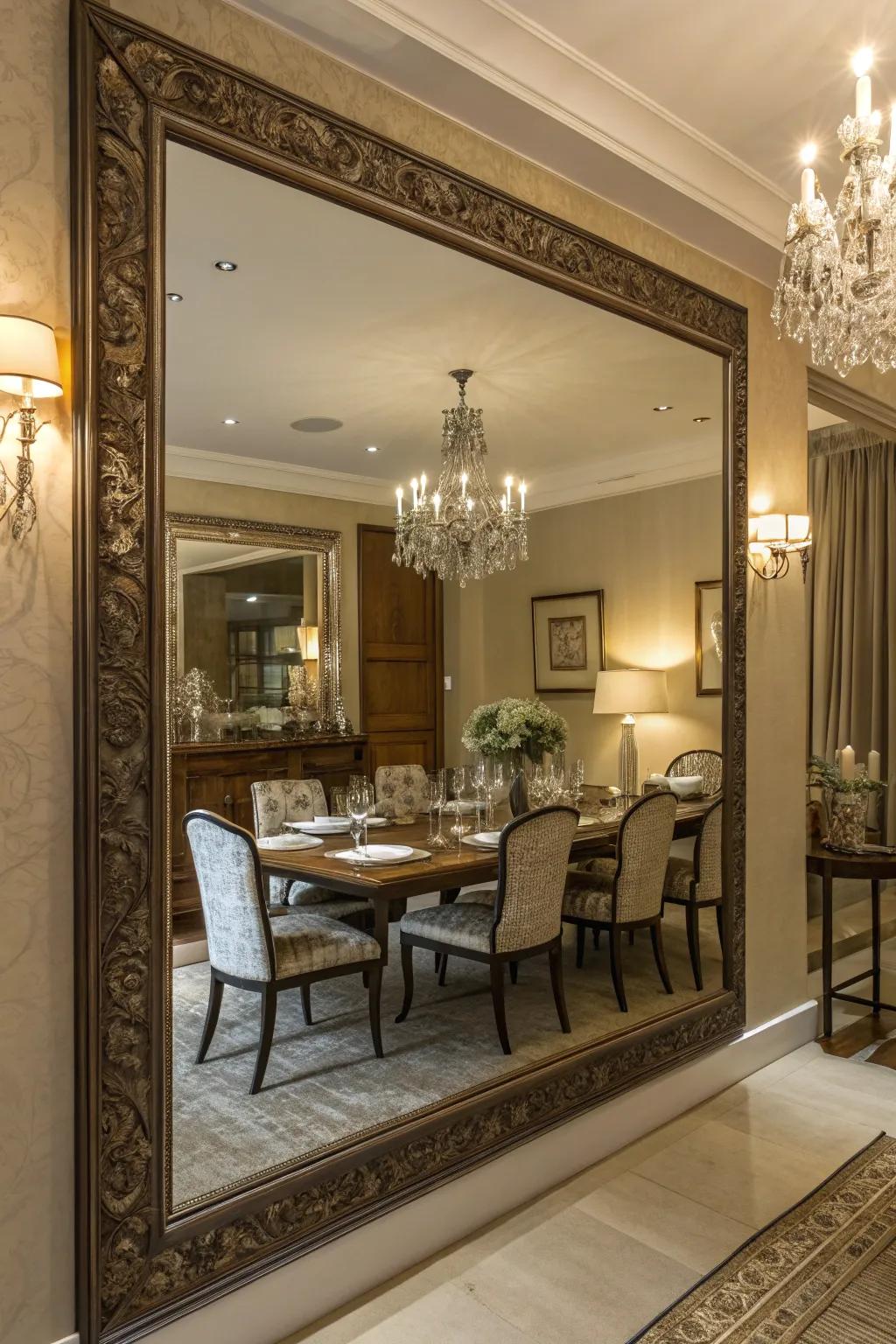 Mirrors can enhance both light and space, forming a more spacious dining setting.