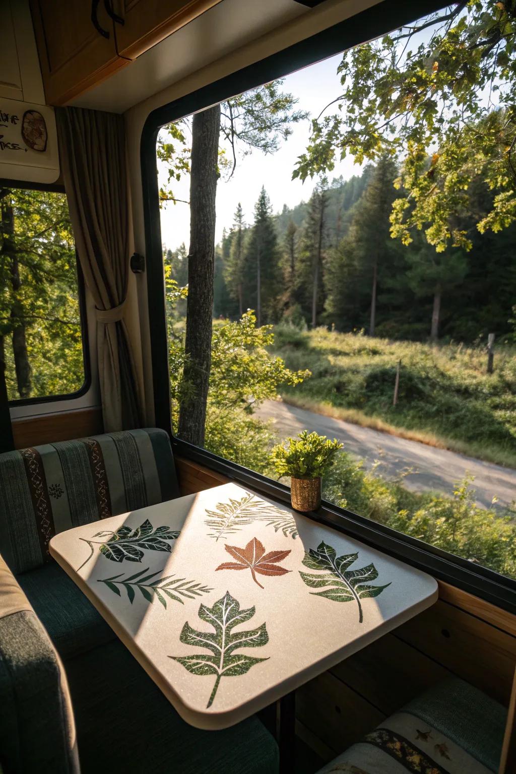 Nature-inspired tables introduce a playful element to your RV.