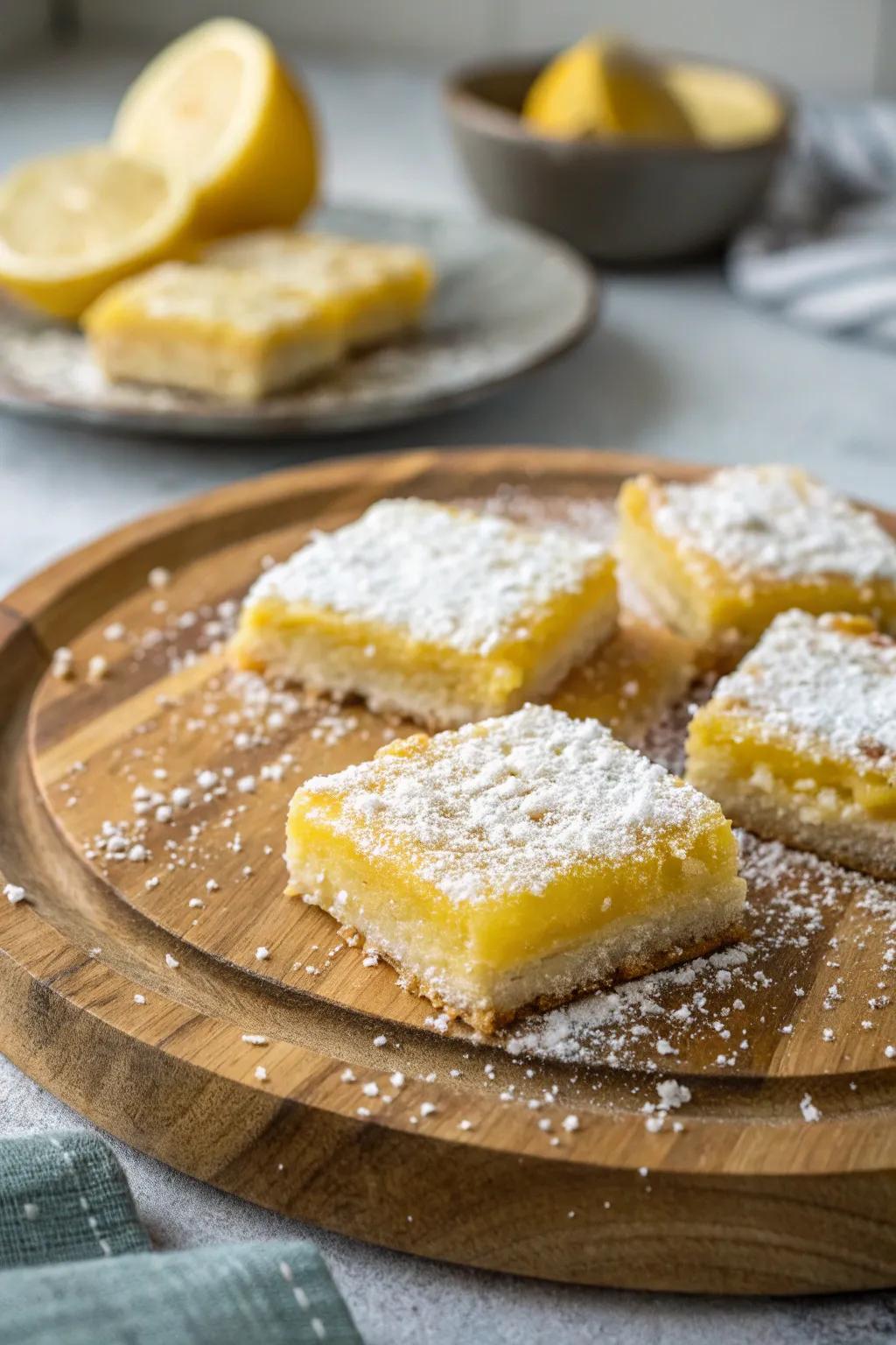 Zesty homemade lemon bars, a refreshing addition to the dessert table.