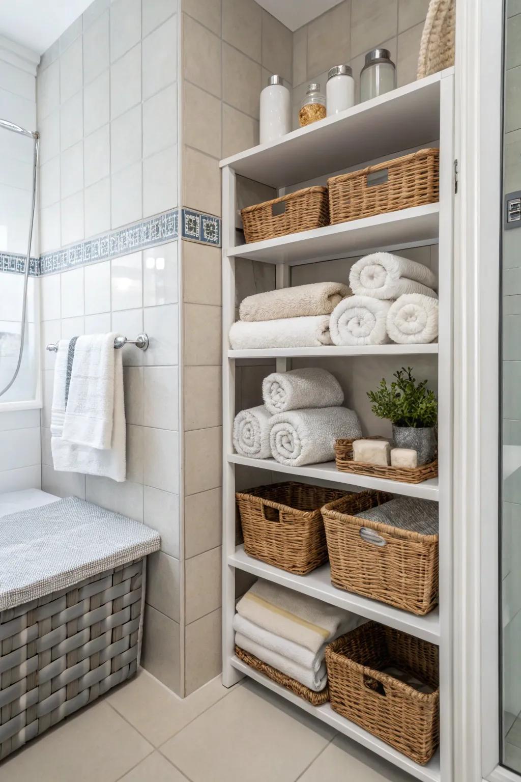Elevate your bathroom's decor with fashionable towel storage.