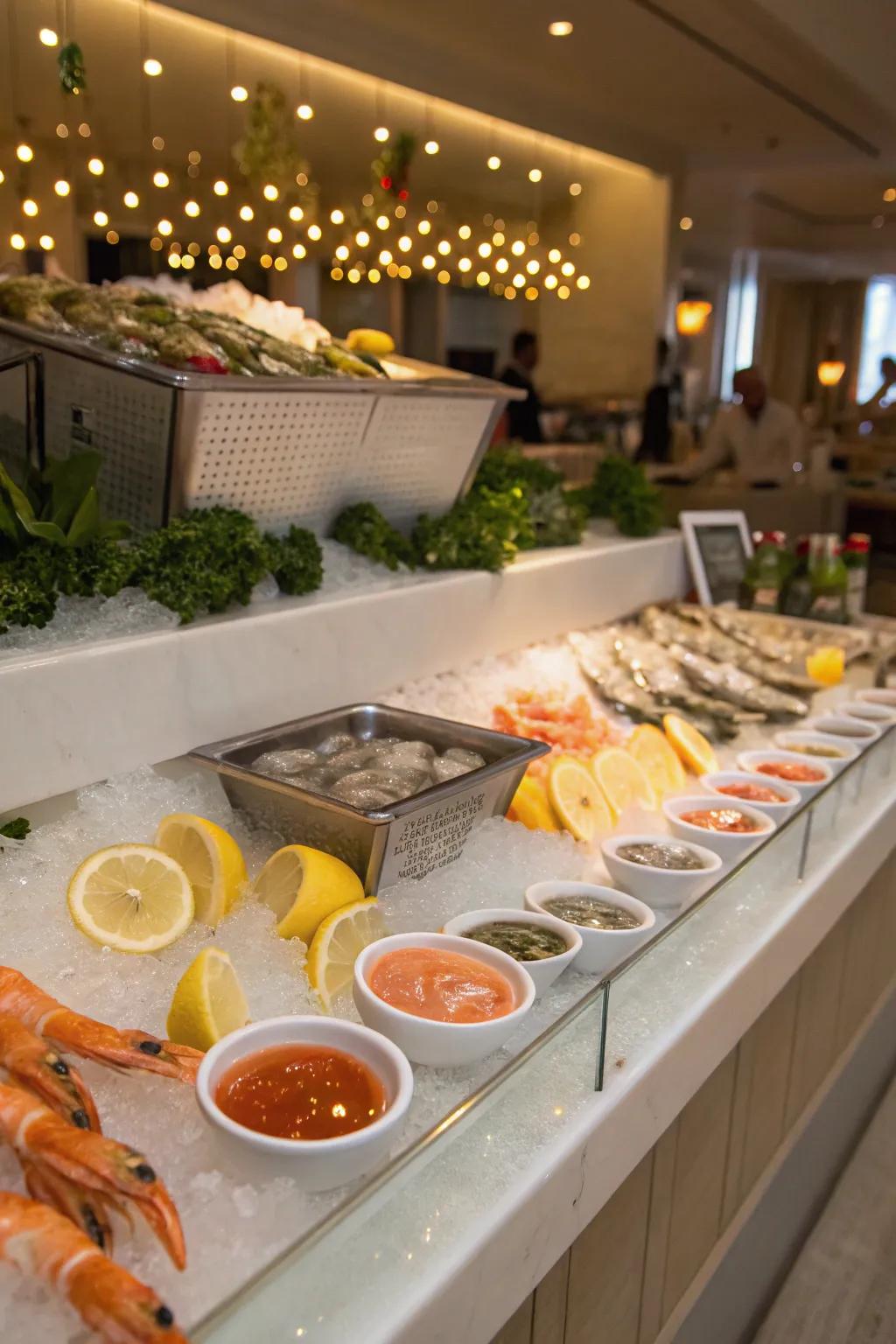 A chilled seafood bar offering a touch of elegance and freshness.