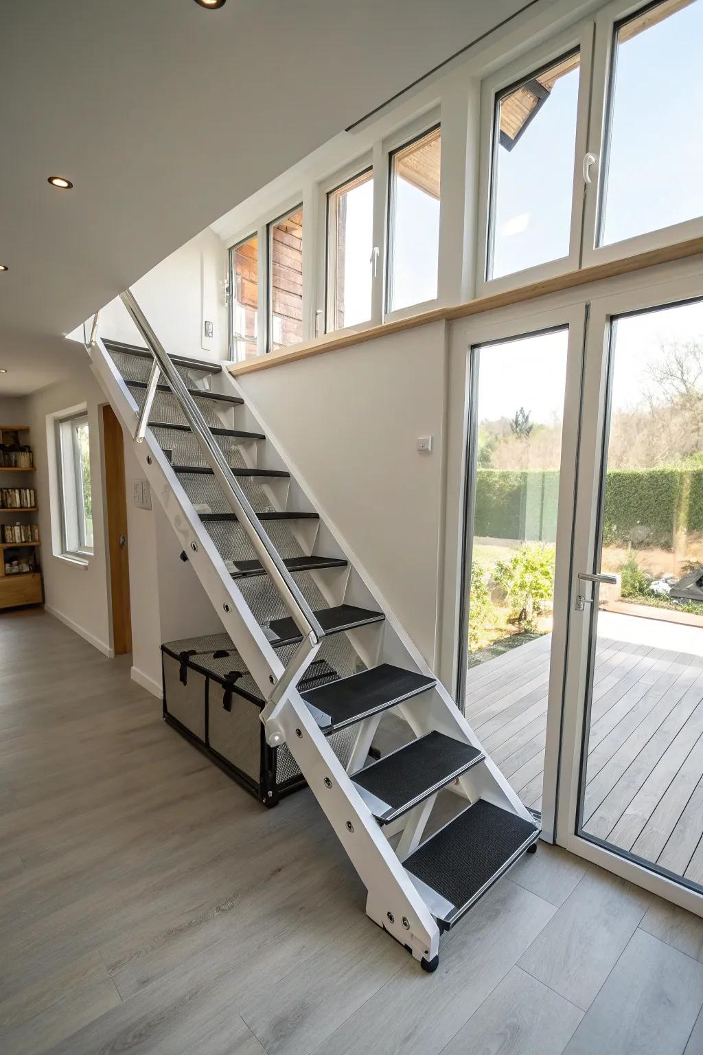 Collapsible stairs offering adaptability and space-saving convenience.