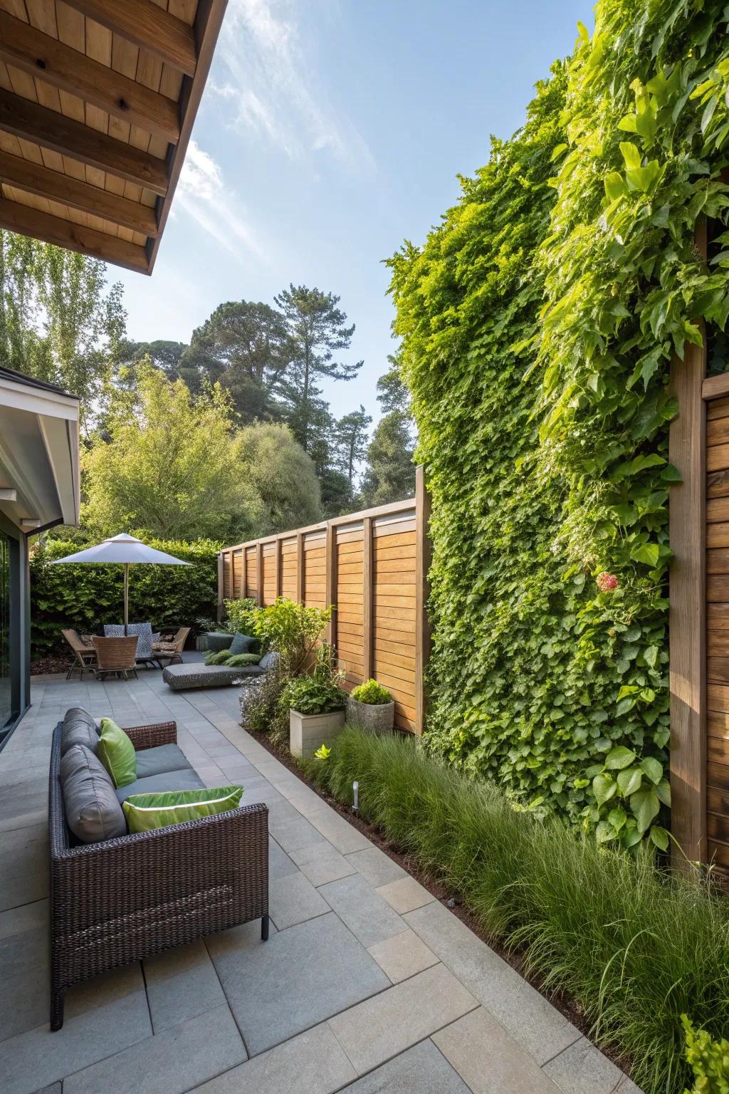 A lush living wall offering both greenery and privacy.