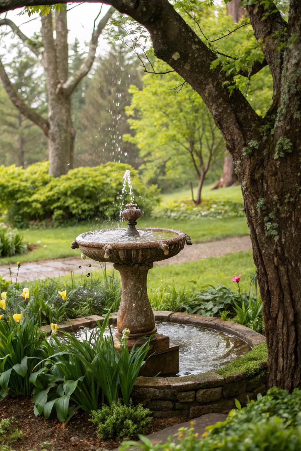 Water features provide peace and attract wildlife.