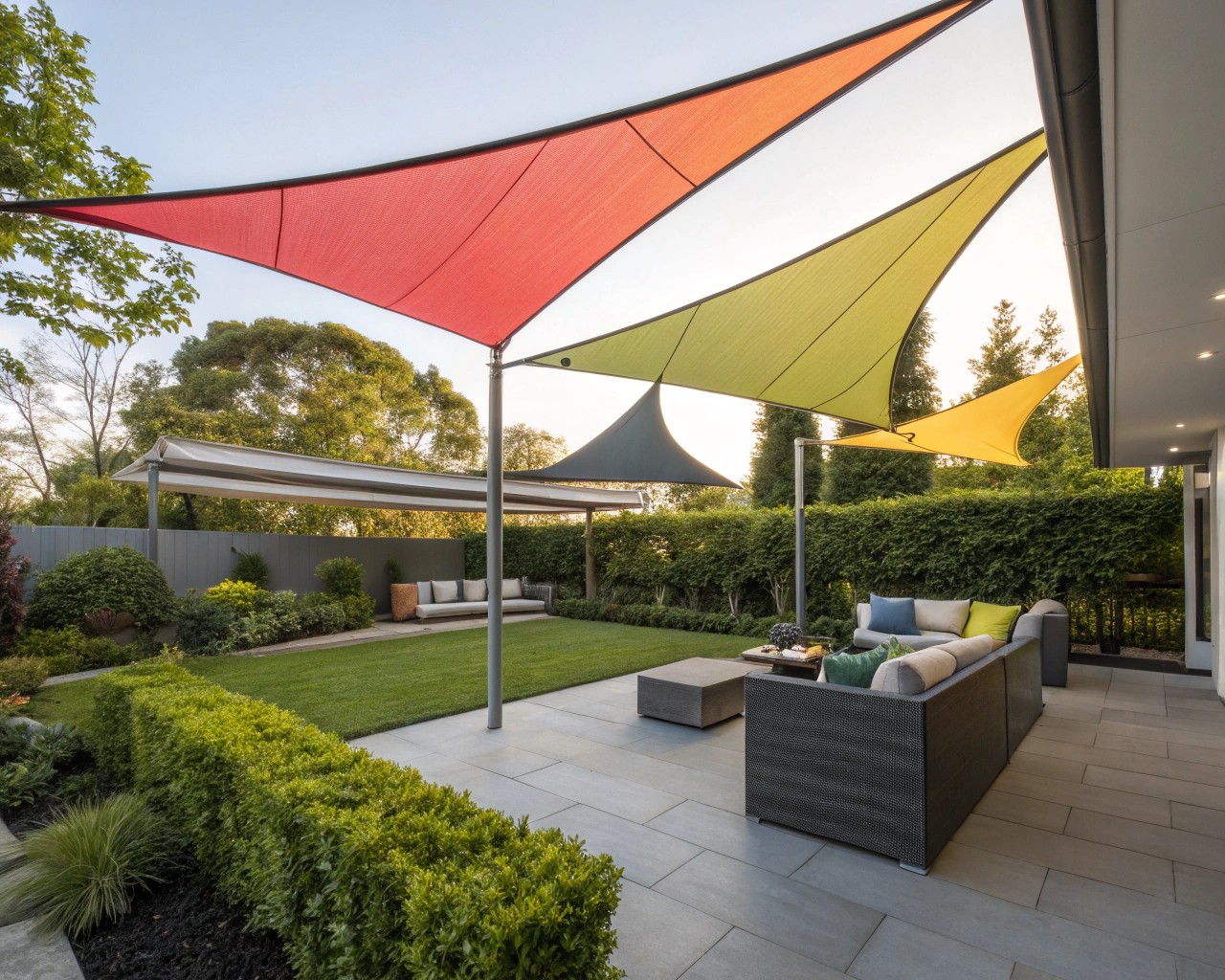 Shade sails provide a modern aesthetic and excellent UV protection.