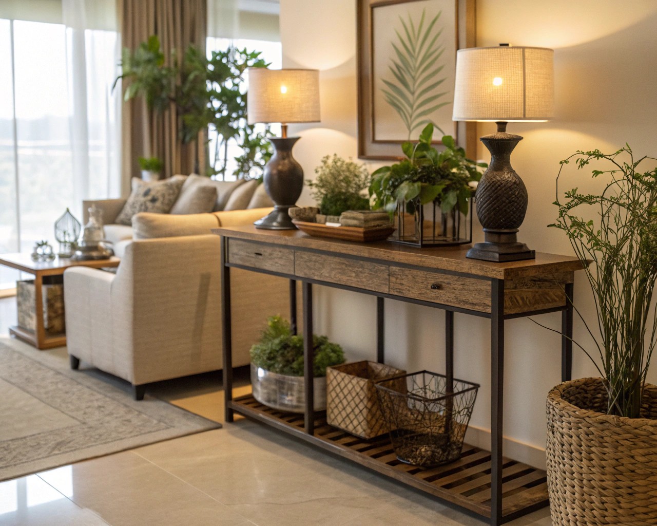 Strategic furniture placement defines spaces and maintains flow in direct-access living rooms.