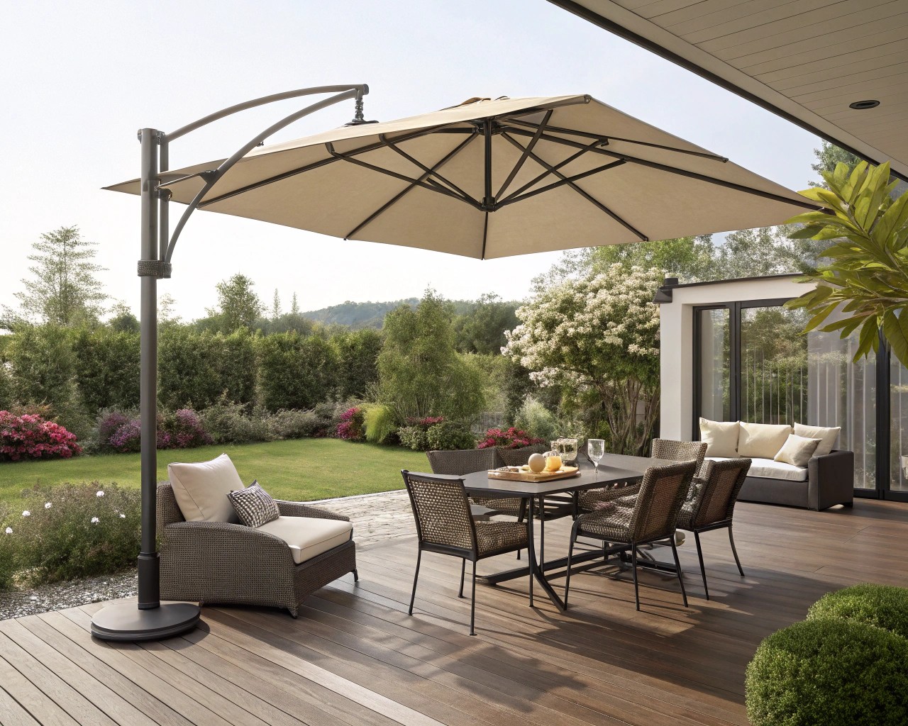Umbrellas offer versatile and immediate shade solutions for any outdoor space.